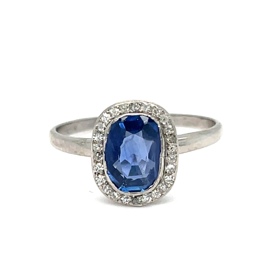 Edwardian Diamond and Natural Certified Unheated Ceylon Sapphire  Ring