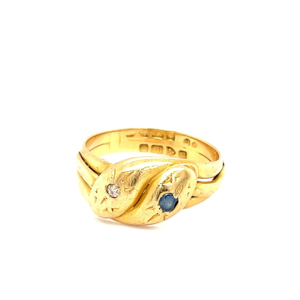 Victorian Sapphire and Diamond 18ct Gold Snake Ring
