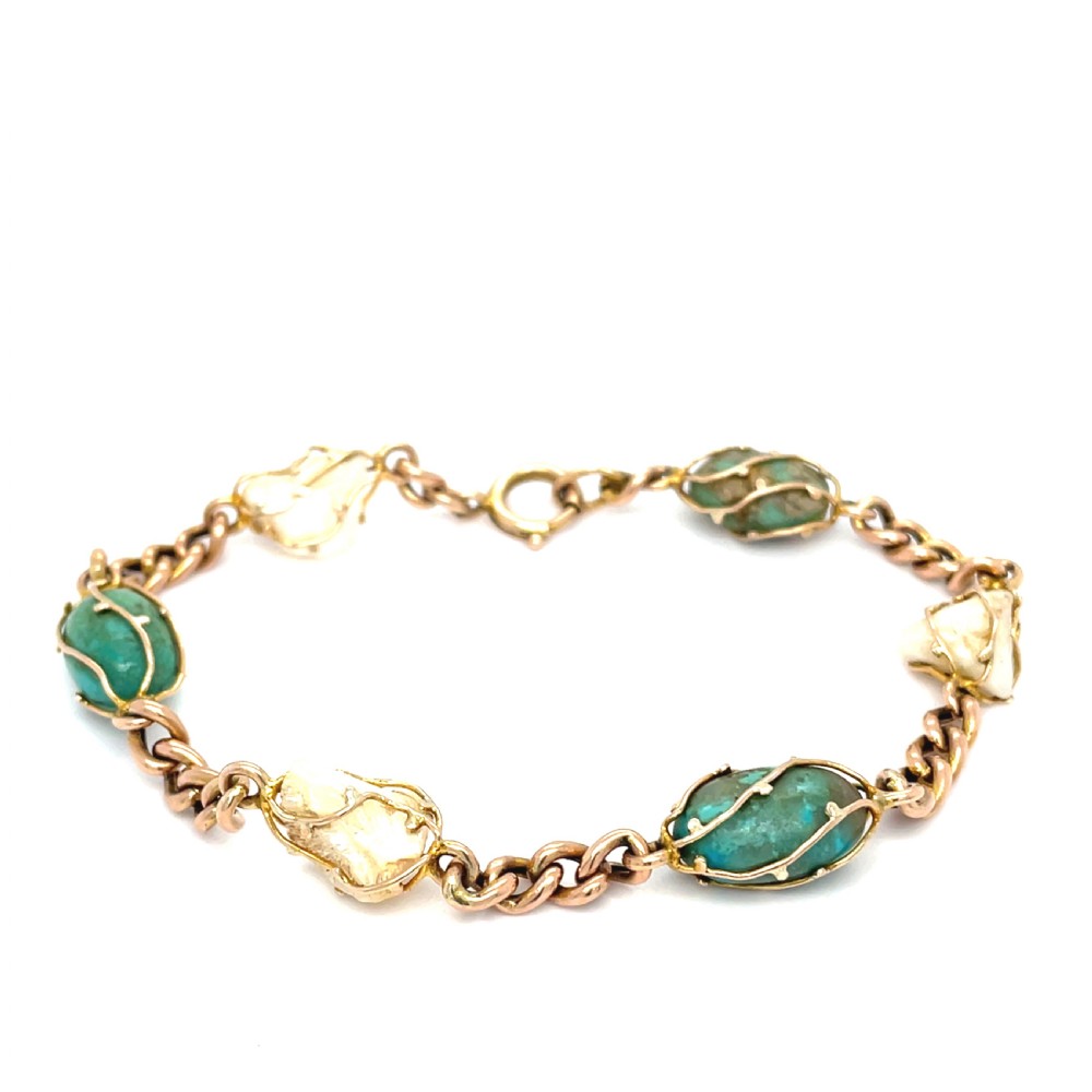 Edwardian Pearl and Turquoise Bracelet View II