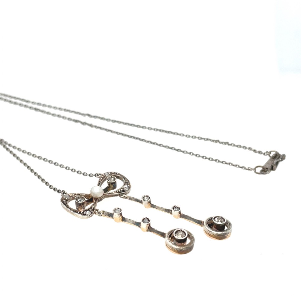 Edwardian Negligee Diamond and Pearl Necklace View III