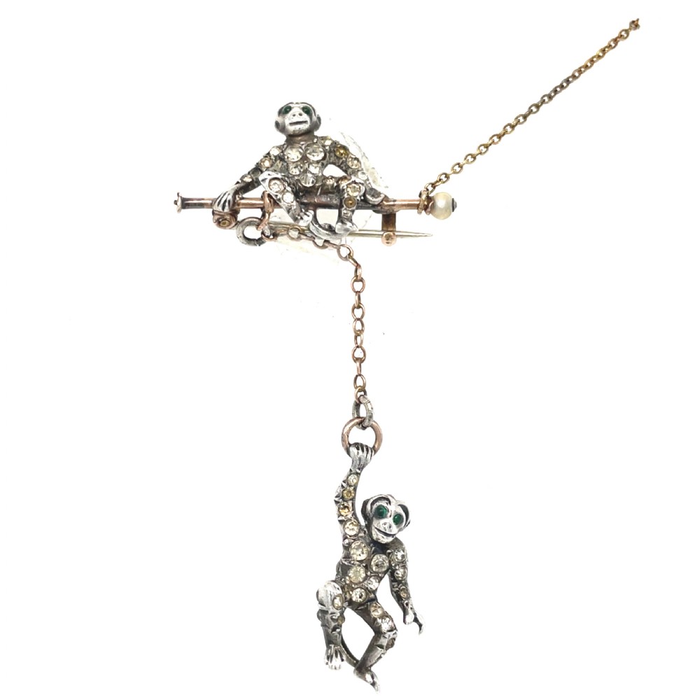 Art Deco Double Monkey Paste Brooch View II