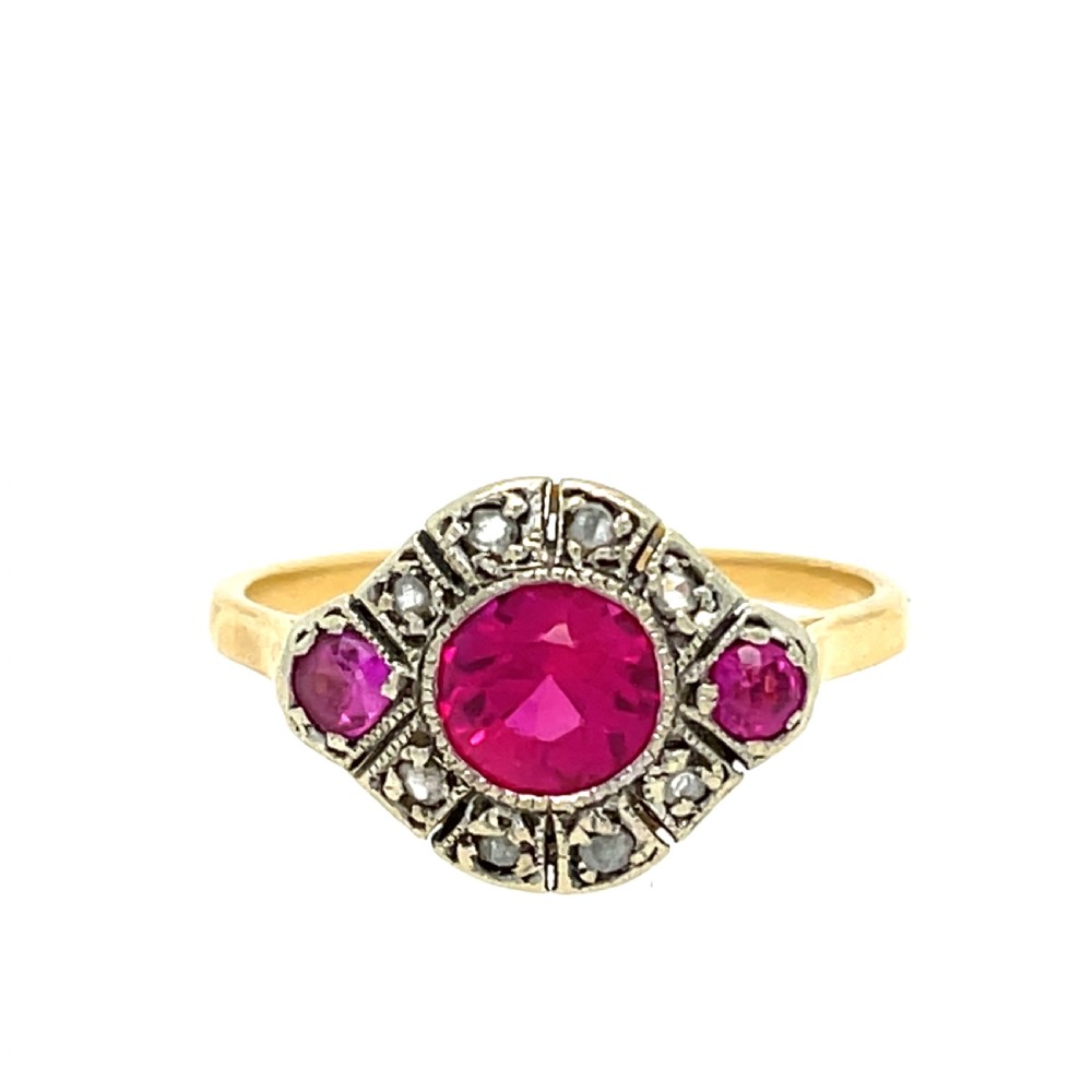 Art Deco Diamond & Synthetic Sapphire 15ct Gold Ring
