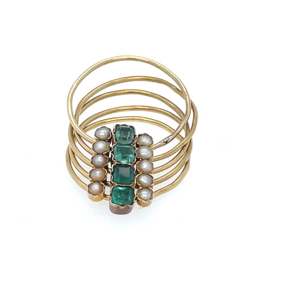 Antique Emerald and Pearl Gold Harem Ring