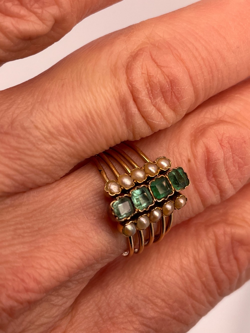 Antique Emerald and Pearl Gold Harem Ring View II