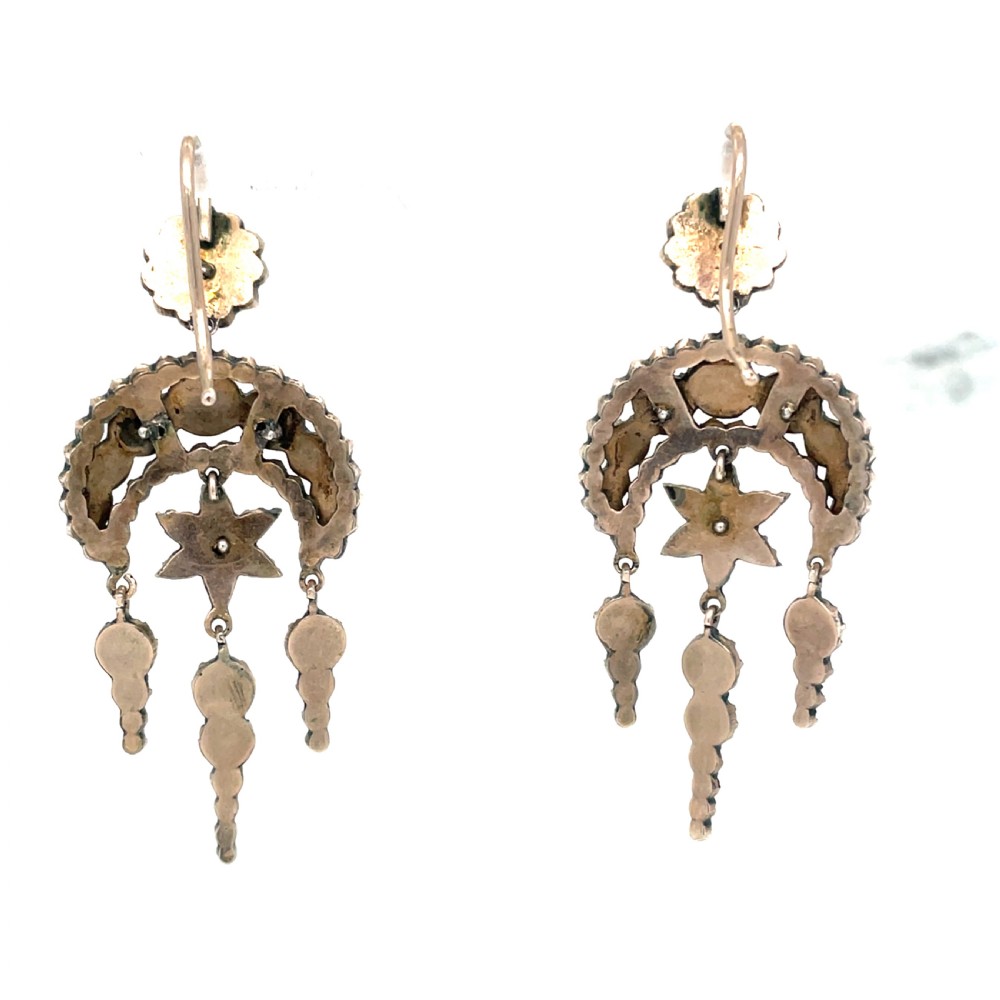 Bohemian Garnet Moon and Star Antique Rose Cut Earrings View II