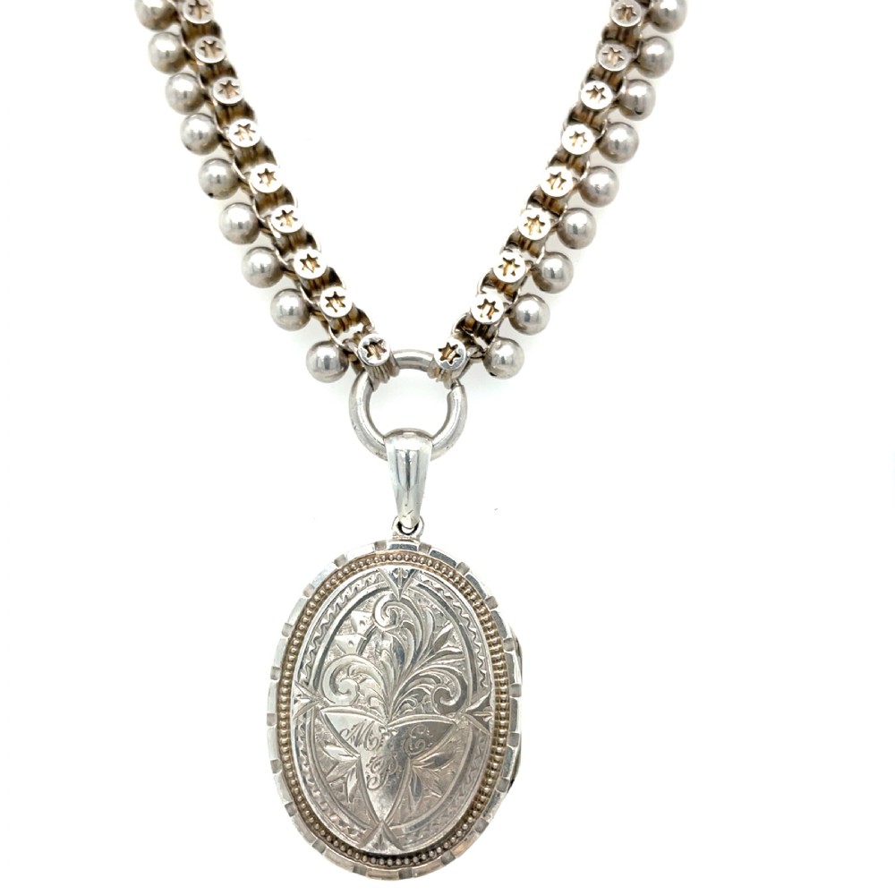 Antique Silver Book Chain With Locket