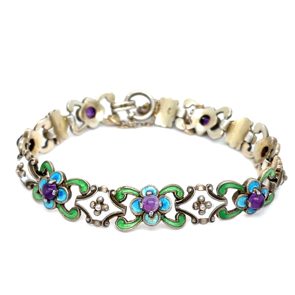 Antique Early 20th Century Swedish Enamel and Amethyst Bracelet 