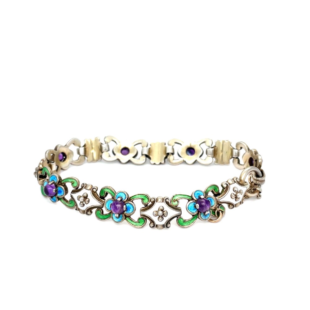 Antique Early 20th Century Swedish Enamel and Amethyst Bracelet  View II