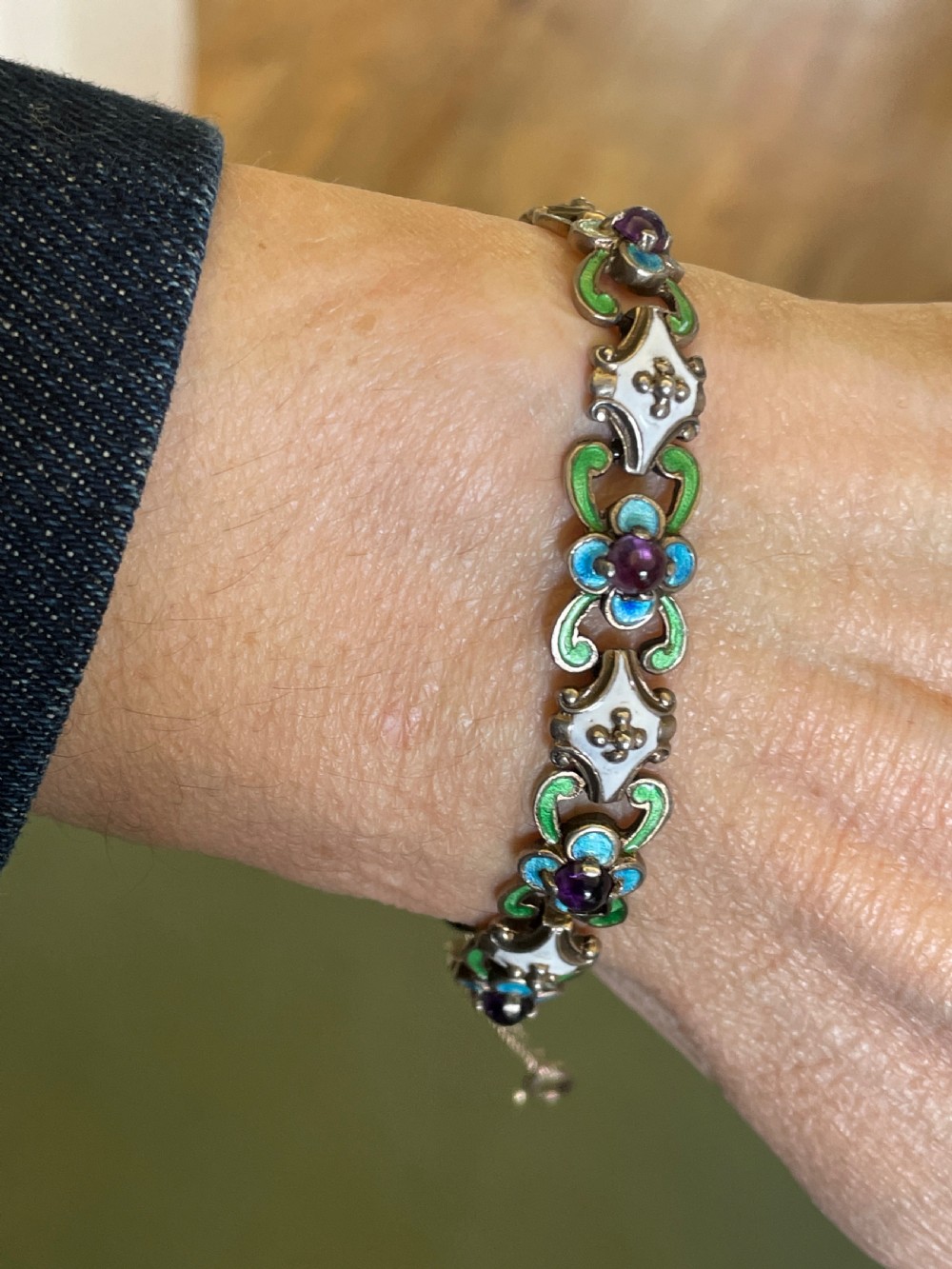 Antique Early 20th Century Swedish Enamel and Amethyst Bracelet  View V