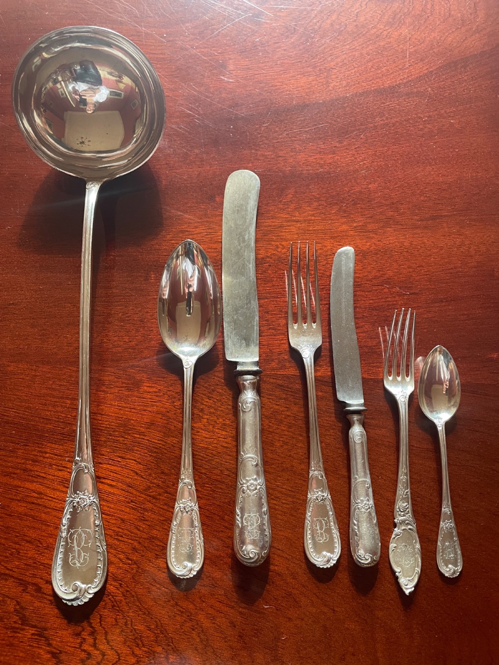 German Silver Canteen of Cutlery for Twelve Persons - Antique Circa 1880 3138g.