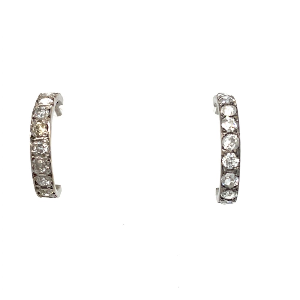 18ct White Gold Old Cut Diamond Hoop Earrings