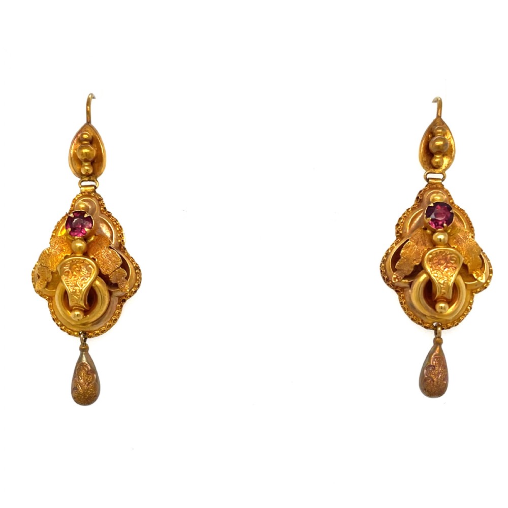 Victorian Garnet Etruscan Revival Earrings View III