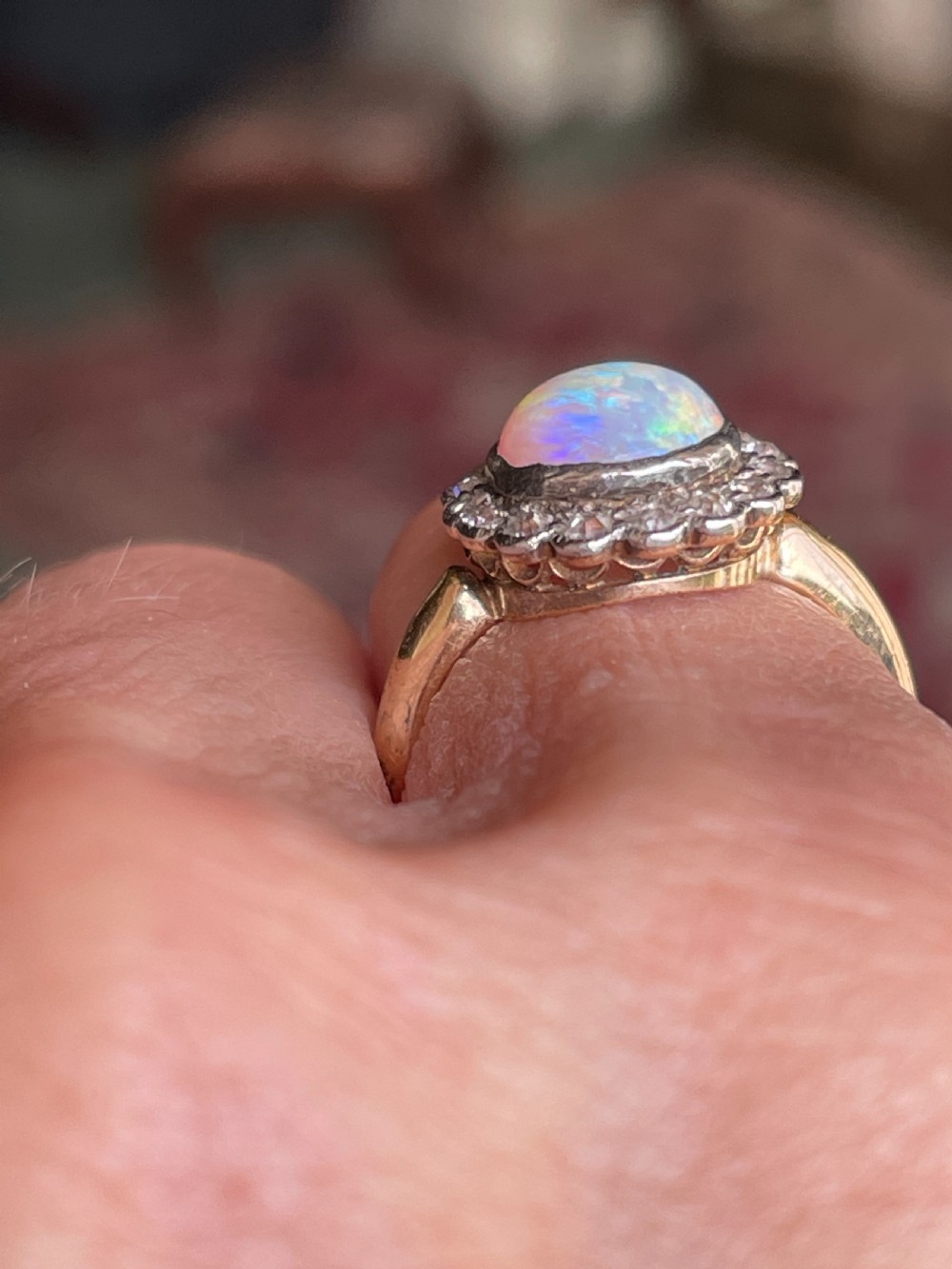 Edwardian Opal and Diamond Cluster Ring 18ct Gold View II