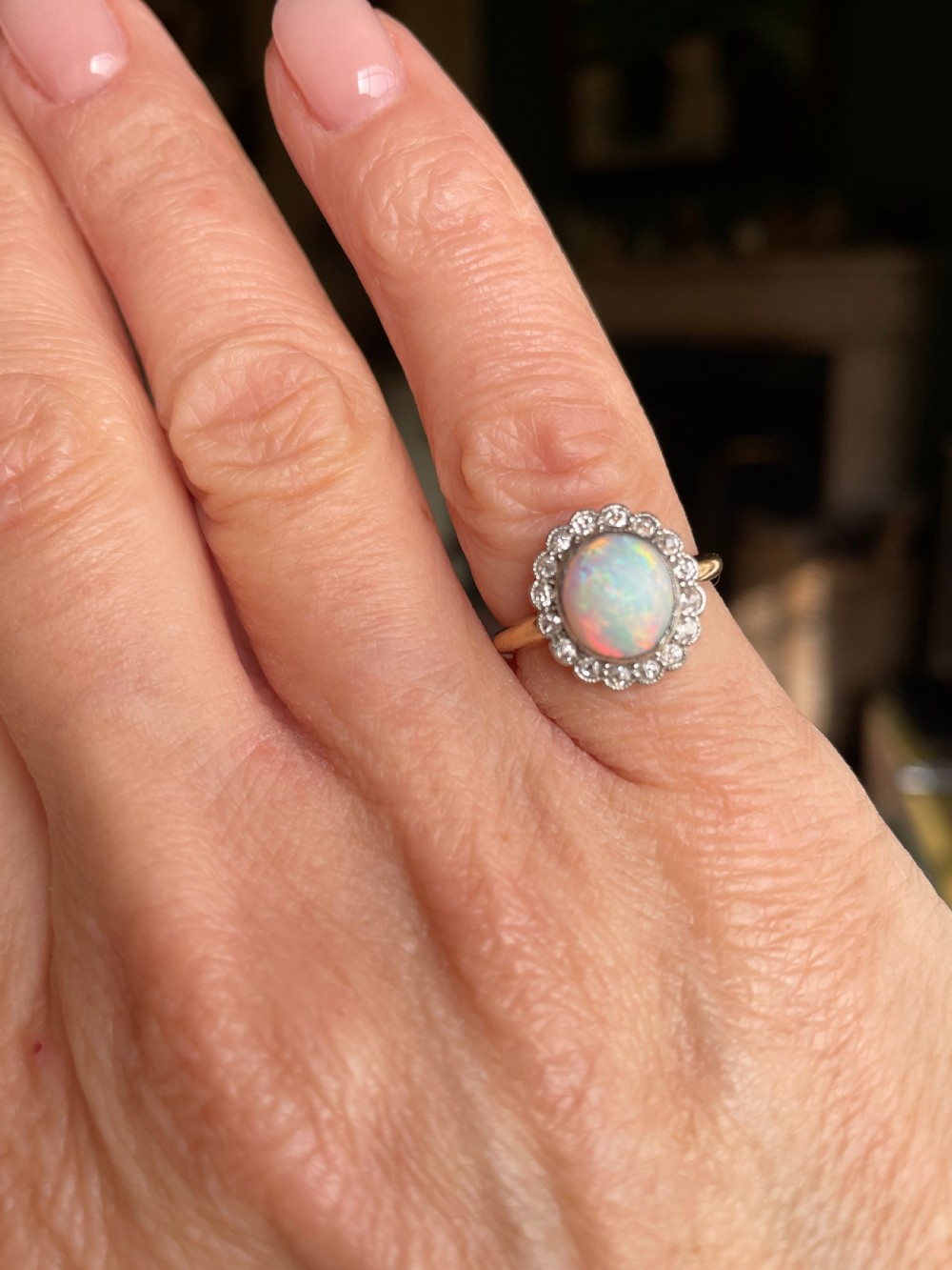 Edwardian Opal and Diamond Cluster Ring 18ct Gold View IV