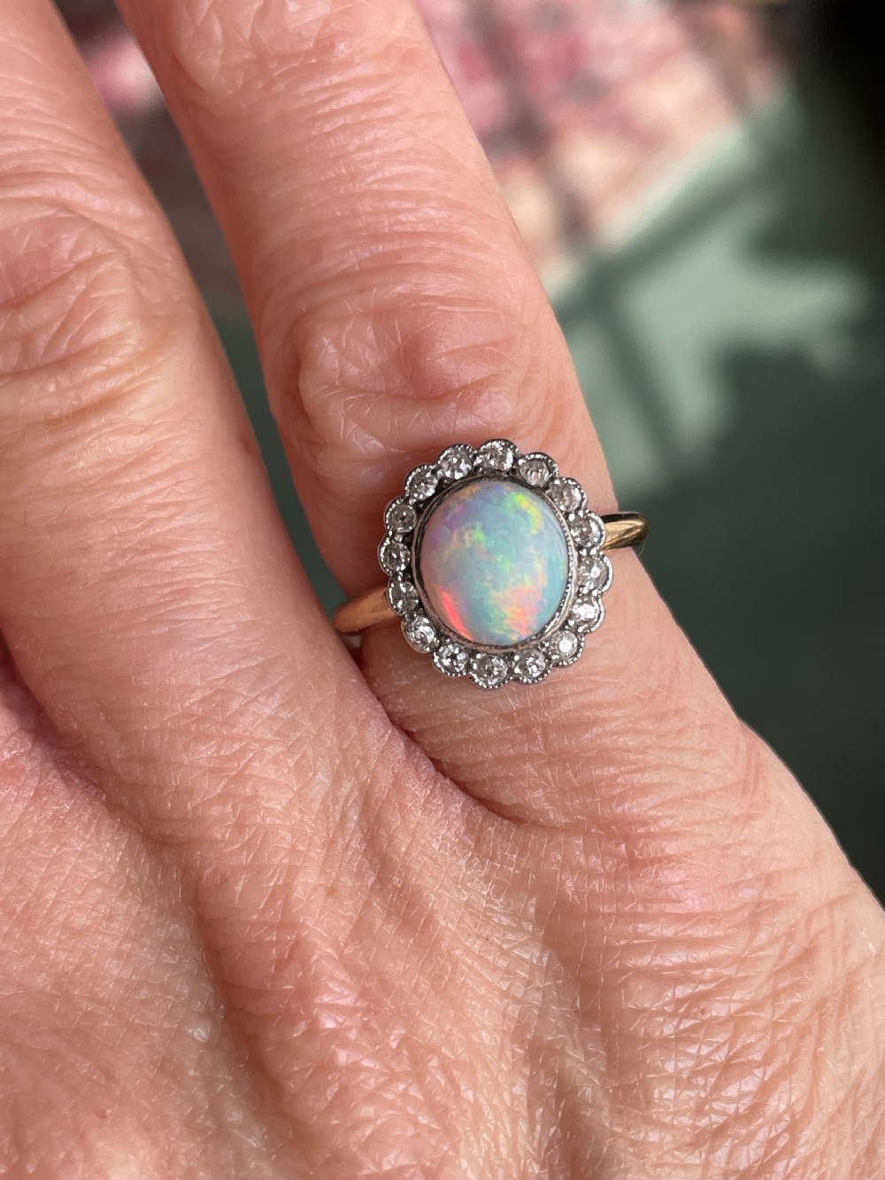 Edwardian Opal and Diamond Cluster Ring 18ct Gold View V