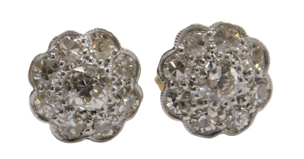 Early 20th Century Flowerhead Diamond Old European Cut Earrings