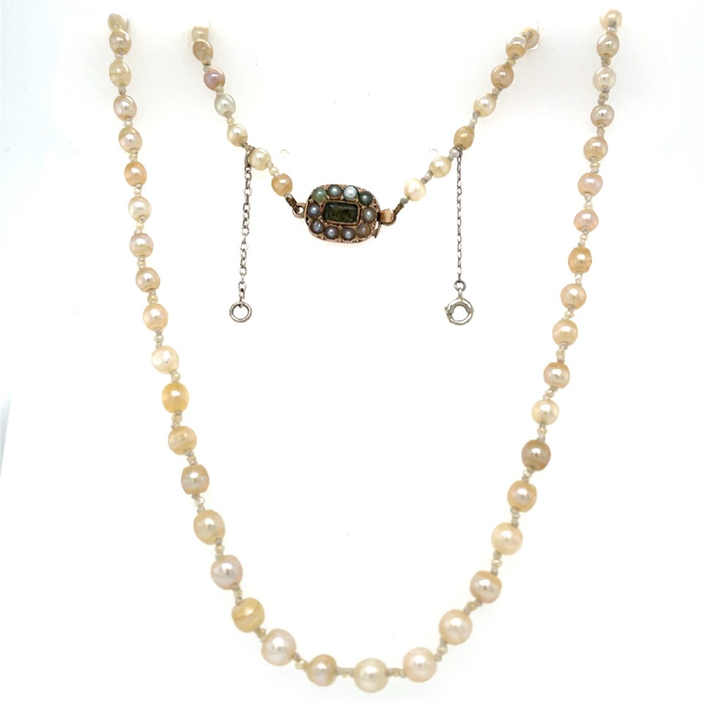 Natuarl Certified Antique Pearl Necklace with Topaz and Pearl Gold Clasp