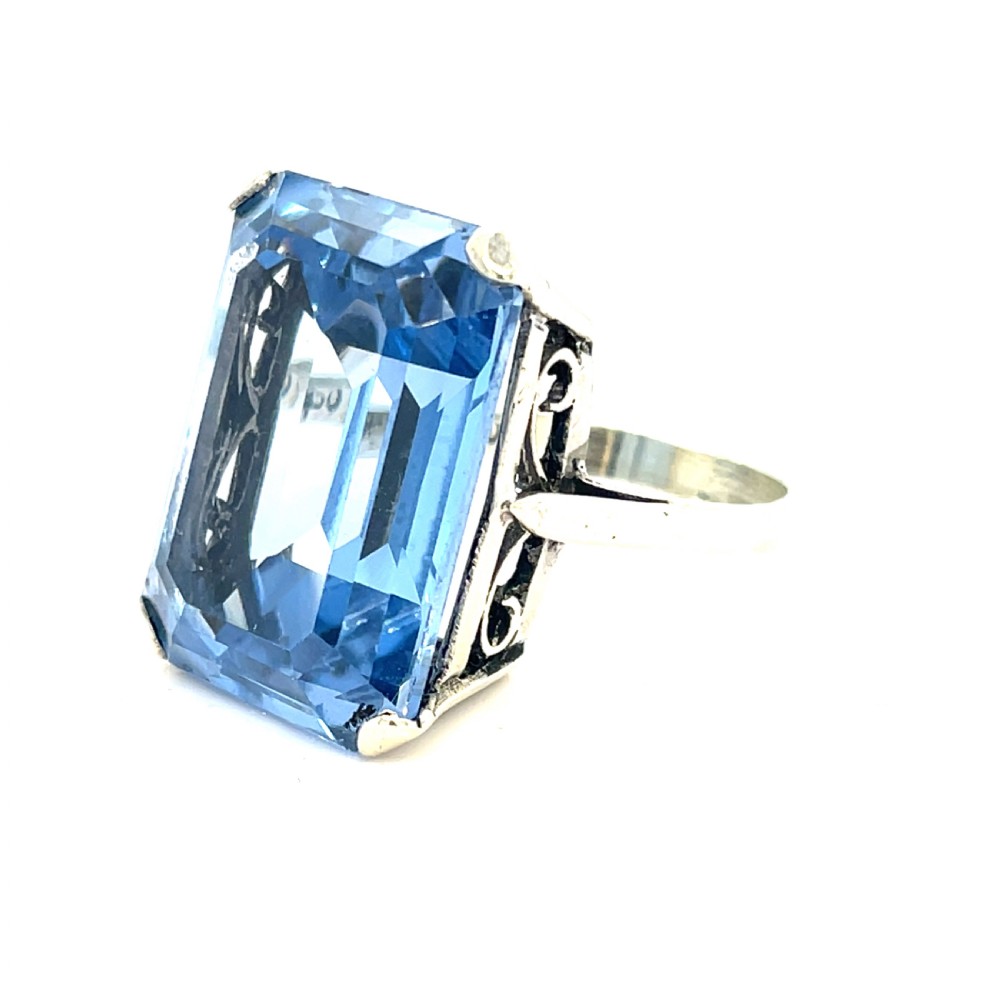 Topaz Art Deco Platinum Cocktail Ring View II