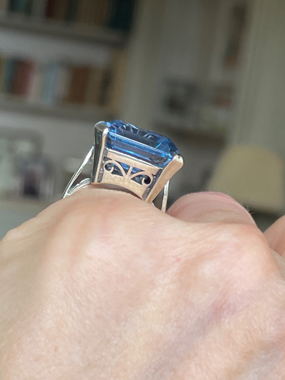 Topaz Art Deco Platinum Cocktail Ring View V