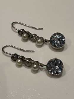 EDWARDIAN AQUAMARINE DIAMOND AND PEARL EARRINGS