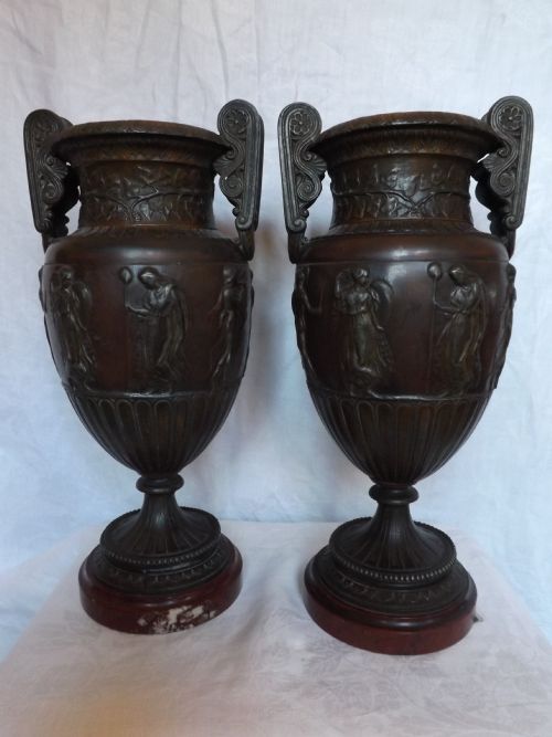Pair Late C19th 'Grand Tour' Spelter Vases/urns