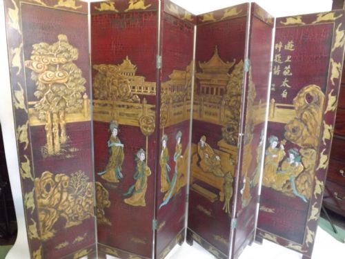 Early C20th Japanese 6-Fold Red and Gold Lacquer Screen