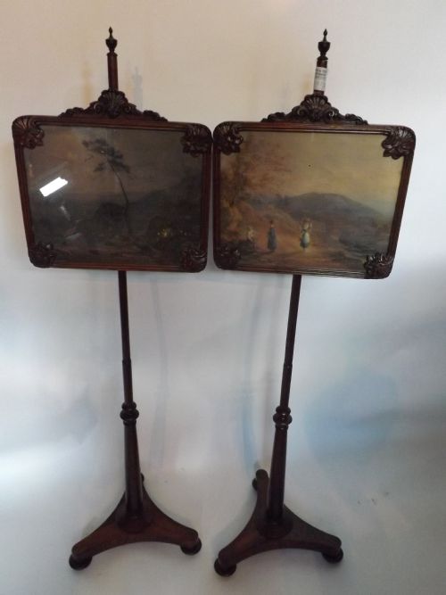 Pair C19th William IV Period Rosewood Pole/fire-screens