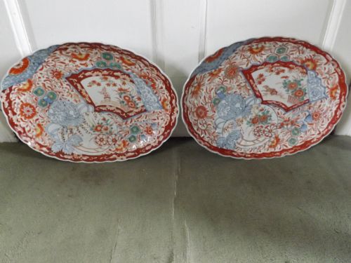 Pair Late C19th Oval Japanese Imari Dishes.