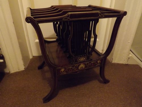 Late C19th Edwardian Bone-inlaid Mahogany Canterbury