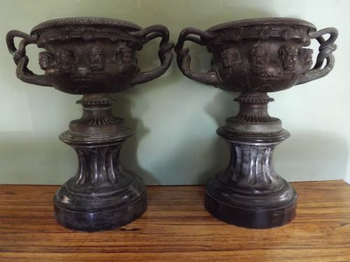 Pair C19th 'Grand Tour' Souvenir Bronze Vases.