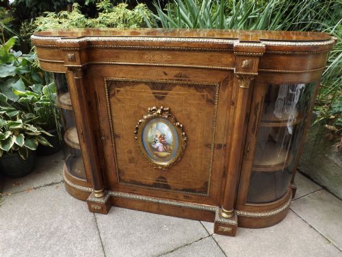 C19th Victorian Period Inlaid, Banded and Ormolu-mounted Burr-walnut Credenza.