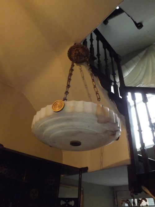 Early C20th Art Deco Period Alabaster Bowl Hanging Ceiling Light.