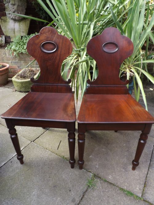 Pair of Early C19th George III Period Mahogany Hall-chairs.