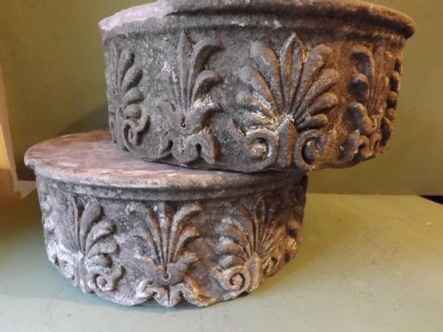 Pair of Early C19th Regency Period Carved Lime-stone Capitals with Classical Reliefs.