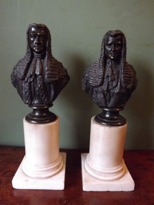 Pair of C19th French Bronze Bust Studies of Judges After Comte D'orsay.