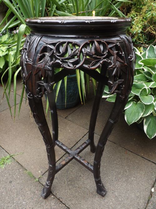 Late C19th Large-scale Chinese Carved Hardwood/rosewood Marble-top Jardinière Stand.