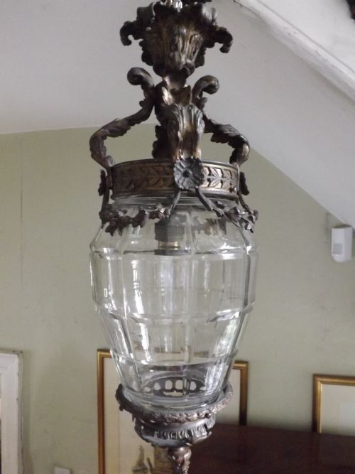 Late C19th French Gilt-brass and Facetted Glass Hanging Light/lantern.