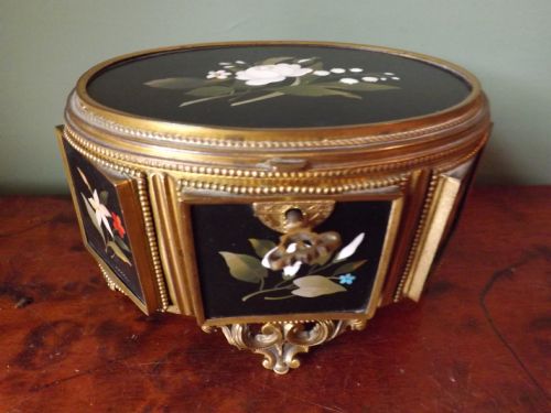 Late C19th Italian Ormolu-framed 'Pietra-dura' Panelled Jewellery Casket.