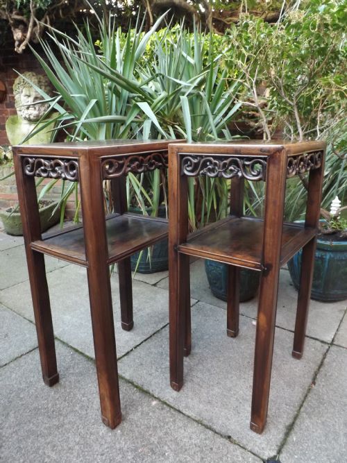 Pair of Mid C19th Chinese Hardwood 2-Tier Stands/ Lamp-tables.