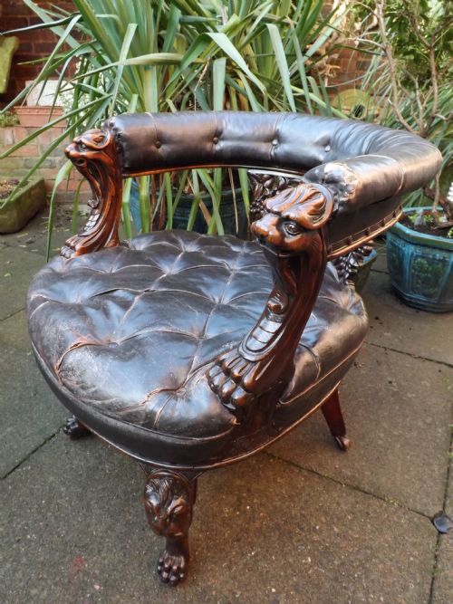 C19th Mid-victorian Period Oak-framed Library Armchair.