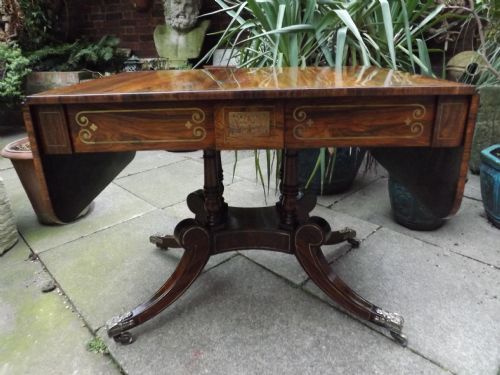 Early C19th Regency Period Brass-inlaid Rosewood Sofa Table in the Manner of George Oakley.