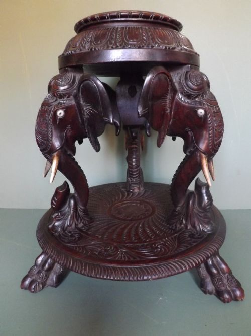 C19th Anglo-indian Carved Padouk or Rosewood Table Centre-piece/flower-stand