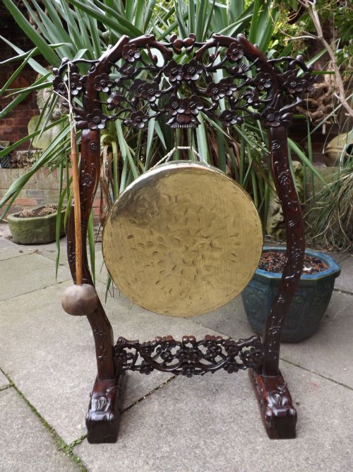 Late C19th Chinese Qing Dynasty Carved Hardwood-framed Dinner Gong.
