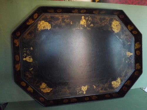 early c19th regency period papiermch tray with gilt 'chinoiserie' decoration - CATEGORY: ANTIQUE MISCELLANEOUS - DATED REGENCY