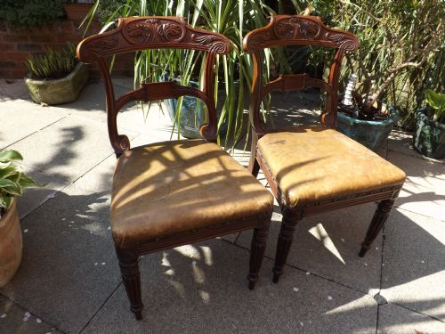 Pair of Early C19th Regency Period 'Grecian-revival' Style Mahogany Chairs.