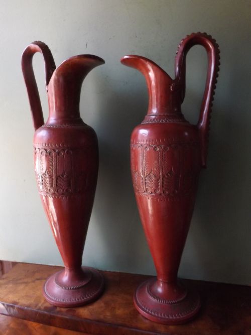 Pair of C19th 'Red-ware' Pottery Ewers After the Antique in Ancient Greek Style