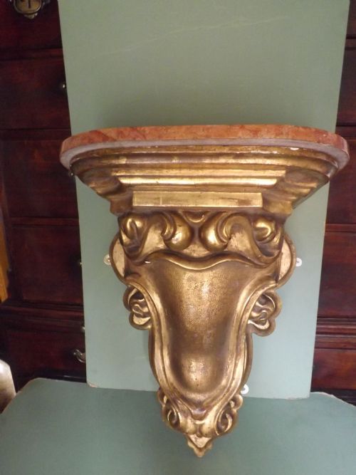 Large C19th Carved Gilt-wood Wall-bracket/corbel with Loose Marble Top.