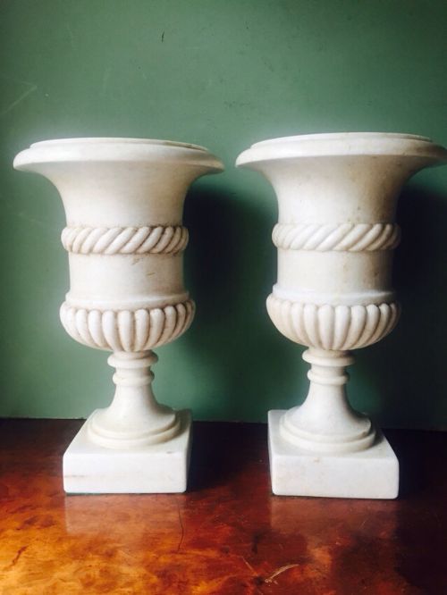 Pair of Late C19th/early C20th Italian White Marble Campana Vases.