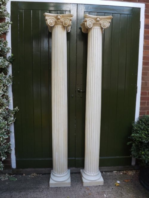 Pair of Late C19th/early C20th Cast Plaster Corinthian-capped Fluted Architectural Columns .