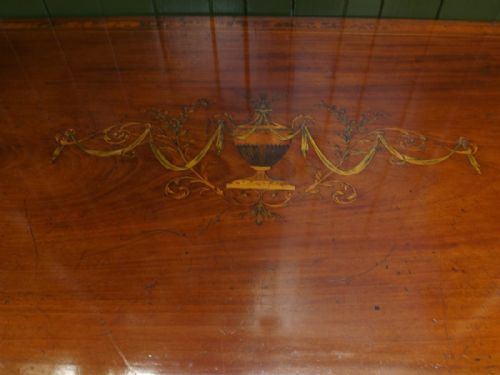 LATE C18TH GEORGE III PERIOD MAHOGANY DEMILUNE SIDE OR PIER TABLE WITH PROFUSE NEOCLASSICAL STYLE INLAY - ADDITIONAL PHOTO 4